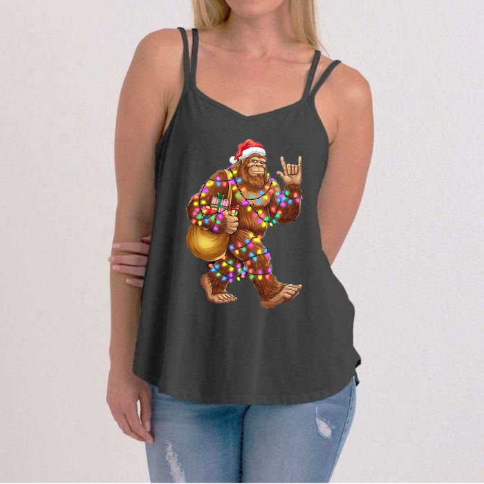 Santa Bigfoot Christmas Lights Rock Funny Sasquatch Believe Women's Strappy Tank