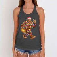 Santa Bigfoot Christmas Lights Rock Funny Sasquatch Believe Women's Knotted Racerback Tank