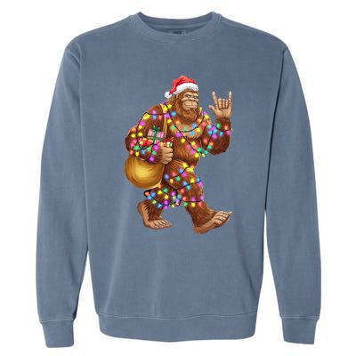 Santa Bigfoot Christmas Lights Rock Funny Sasquatch Believe Garment-Dyed Sweatshirt