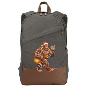 Santa Bigfoot Christmas Lights Rock Funny Sasquatch Believe Cotton Canvas Backpack