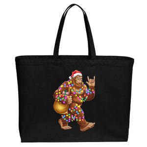 Santa Bigfoot Christmas Lights Rock Funny Sasquatch Believe Cotton Canvas Jumbo Tote