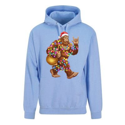 Santa Bigfoot Christmas Lights Rock Funny Sasquatch Believe Unisex Surf Hoodie