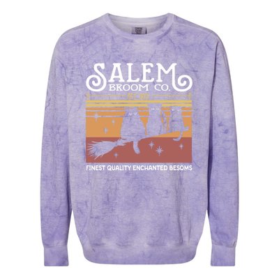 Salem Broom Company Est 1692 Halloween Salem Witch Cat Broom Gift Colorblast Crewneck Sweatshirt