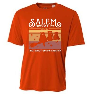 Salem Broom Company Est 1692 Halloween Salem Witch Cat Broom Gift Cooling Performance Crew T-Shirt