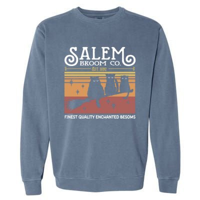 Salem Broom Company Est 1692 Halloween Salem Witch Cat Broom Gift Garment-Dyed Sweatshirt