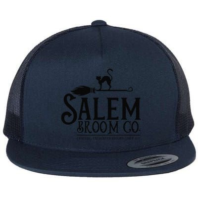 Salem Broom Company Witch Costume Funny Halloween Black Cat Flat Bill Trucker Hat