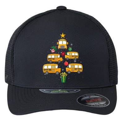 School Bus Christmas Tree Funny Boys Girls Xmas Pajama Flexfit Unipanel Trucker Cap