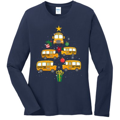 School Bus Christmas Tree Funny Boys Girls Xmas Pajama Ladies Long Sleeve Shirt