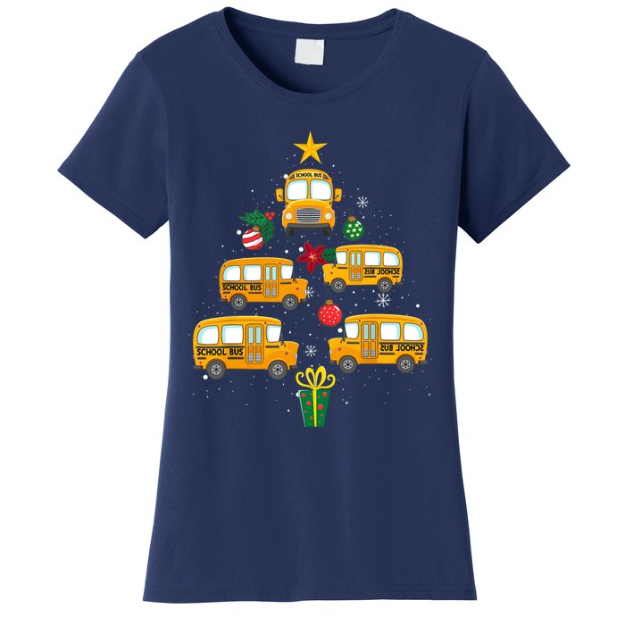 School Bus Christmas Tree Funny Boys Girls Xmas Pajama Women's T-Shirt