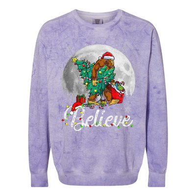 Santa Bigfoot Christmas Lights Funny Sasquatch Believe Xmas Colorblast Crewneck Sweatshirt