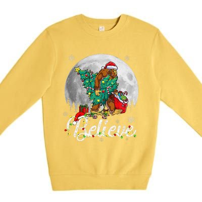 Santa Bigfoot Christmas Lights Funny Sasquatch Believe Xmas Premium Crewneck Sweatshirt