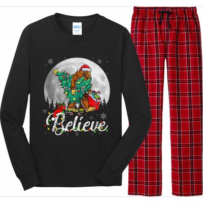 Santa Bigfoot Christmas Lights Funny Sasquatch Believe Xmas Long Sleeve Pajama Set