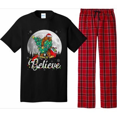 Santa Bigfoot Christmas Lights Funny Sasquatch Believe Xmas Pajama Set