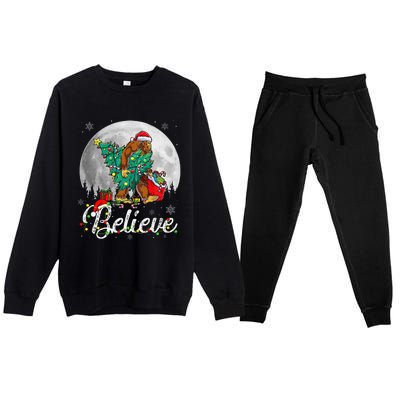 Santa Bigfoot Christmas Lights Funny Sasquatch Believe Xmas Premium Crewneck Sweatsuit Set