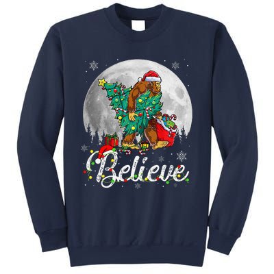 Santa Bigfoot Christmas Lights Funny Sasquatch Believe Xmas Sweatshirt