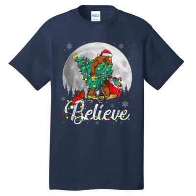 Santa Bigfoot Christmas Lights Funny Sasquatch Believe Xmas Tall T-Shirt