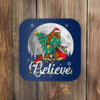 Santa Bigfoot Christmas Lights Funny Sasquatch Believe Xmas Coaster