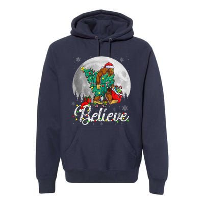 Santa Bigfoot Christmas Lights Funny Sasquatch Believe Xmas Premium Hoodie