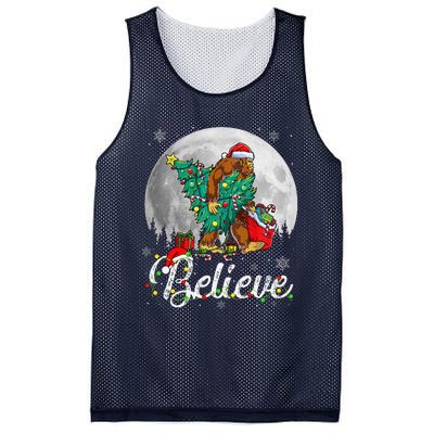 Santa Bigfoot Christmas Lights Funny Sasquatch Believe Xmas Mesh Reversible Basketball Jersey Tank