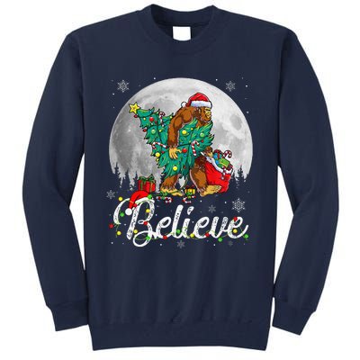 Santa Bigfoot Christmas Lights Funny Sasquatch Believe Xmas Tall Sweatshirt