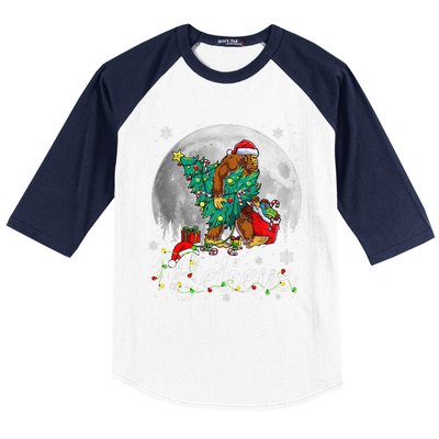 Santa Bigfoot Christmas Lights Funny Sasquatch Believe Xmas Baseball Sleeve Shirt