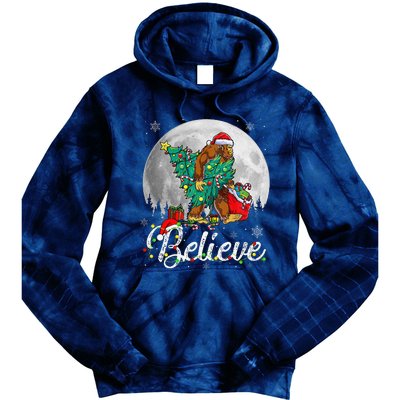 Santa Bigfoot Christmas Lights Funny Sasquatch Believe Xmas Tie Dye Hoodie