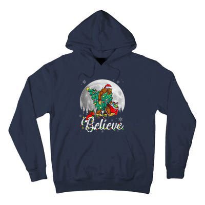 Santa Bigfoot Christmas Lights Funny Sasquatch Believe Xmas Tall Hoodie