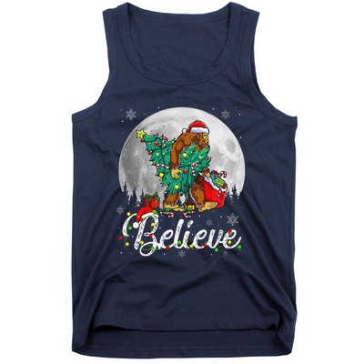 Santa Bigfoot Christmas Lights Funny Sasquatch Believe Xmas Tank Top