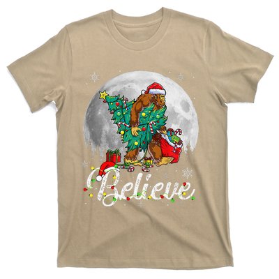 Santa Bigfoot Christmas Lights Funny Sasquatch Believe Xmas T-Shirt