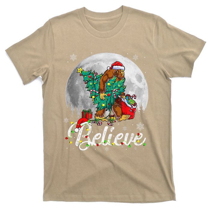 Santa Bigfoot Christmas Lights Funny Sasquatch Believe Xmas T-Shirt