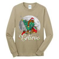 Santa Bigfoot Christmas Lights Funny Sasquatch Believe Xmas Tall Long Sleeve T-Shirt