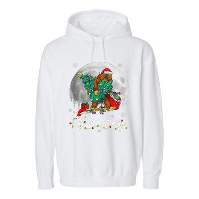 Santa Bigfoot Christmas Lights Funny Sasquatch Believe Xmas Garment-Dyed Fleece Hoodie