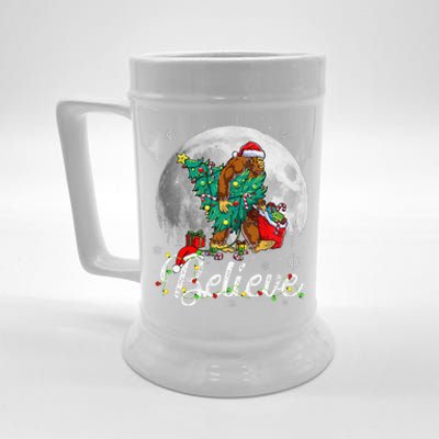 Santa Bigfoot Christmas Lights Funny Sasquatch Believe Xmas Beer Stein