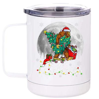 Santa Bigfoot Christmas Lights Funny Sasquatch Believe Xmas 12 oz Stainless Steel Tumbler Cup