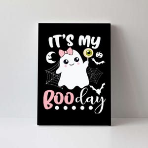 Spooky Birthday Celebration: Cute Ghost with Pink Bow Canvas