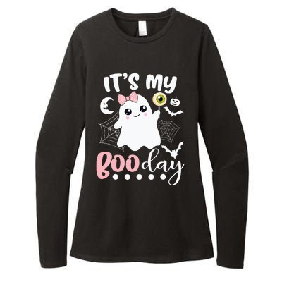 Spooky Birthday Celebration: Cute Ghost with Pink Bow Womens CVC Long Sleeve Shirt