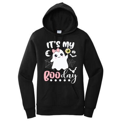 Spooky Birthday Celebration: Cute Ghost with Pink Bow Women's Pullover Hoodie