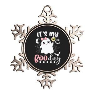 Spooky Birthday Celebration: Cute Ghost with Pink Bow Metallic Star Ornament