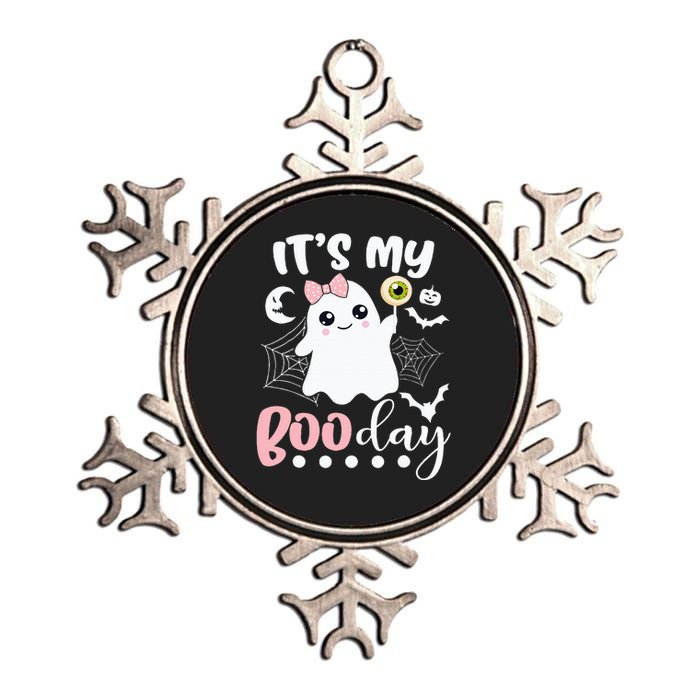 Spooky Birthday Celebration: Cute Ghost with Pink Bow Metallic Star Ornament