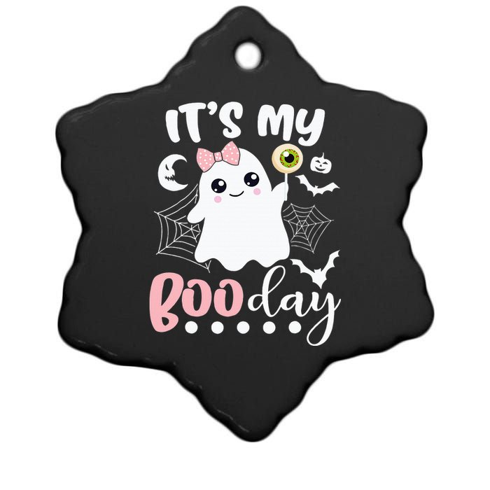 Spooky Birthday Celebration: Cute Ghost with Pink Bow Ceramic Star Ornament