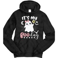 Spooky Birthday Celebration: Cute Ghost with Pink Bow Tie Dye Hoodie