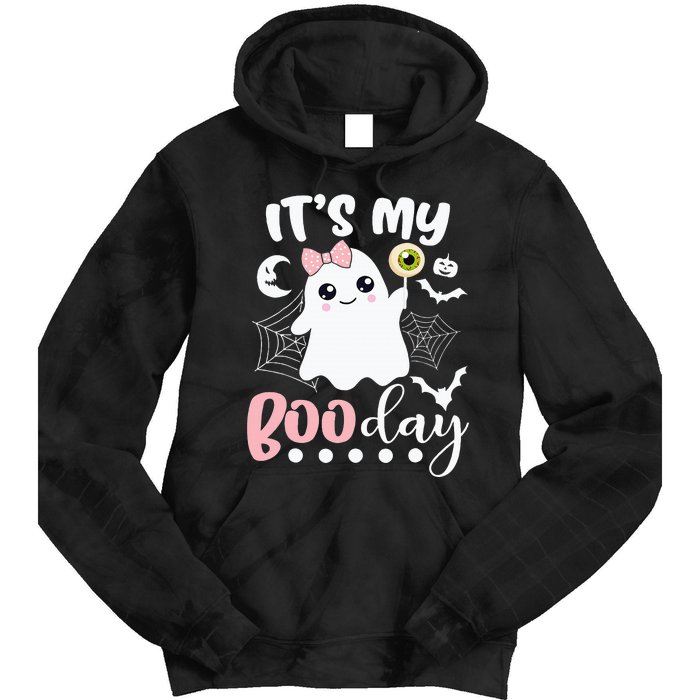 Spooky Birthday Celebration: Cute Ghost with Pink Bow Tie Dye Hoodie