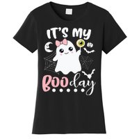 Spooky Birthday Celebration: Cute Ghost with Pink Bow Women's T-Shirt