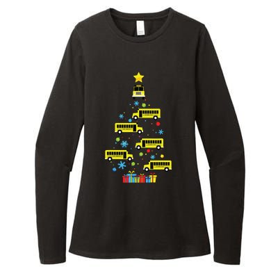 School Bus Christmas Tree Funny Bus Driver Graphic Cute Womens CVC Long Sleeve Shirt