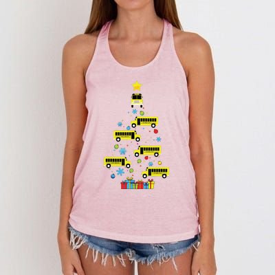 School Bus Christmas Tree Funny Bus Driver Graphic Cute Women's Knotted Racerback Tank