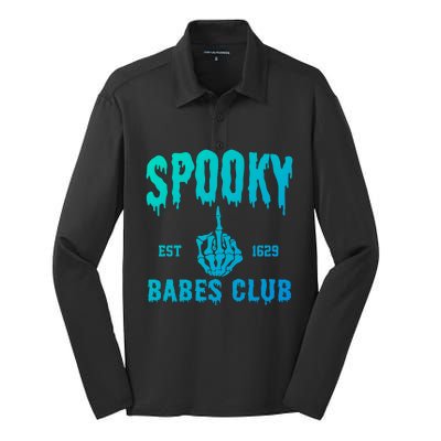 Spooky Babes Club Halloween Salem Witchy Spooky Season Gift Silk Touch Performance Long Sleeve Polo