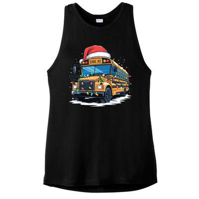 School Bus Christmas Tree Cute Santa Hat Lights Xmas Ladies PosiCharge Tri-Blend Wicking Tank