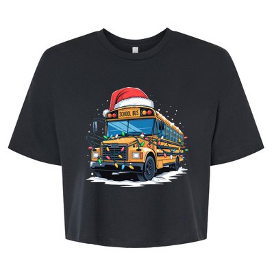 School Bus Christmas Tree Cute Santa Hat Lights Xmas Bella+Canvas Jersey Crop Tee