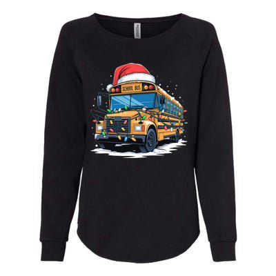 School Bus Christmas Tree Cute Santa Hat Lights Xmas Womens California Wash Sweatshirt