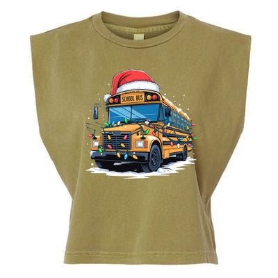 School Bus Christmas Tree Cute Santa Hat Lights Xmas Garment-Dyed Women's Muscle Tee